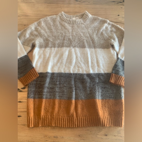 Universal Thread Broad Stripe Long Sleeve‎ Sweater Tan Gray Rust Women’s M Pre - Picture 1 of 7